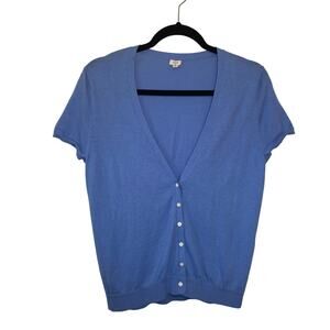 JCrew Short Sleeve Cardigan Lightweight Periwinkle 90s flower buttons twee M